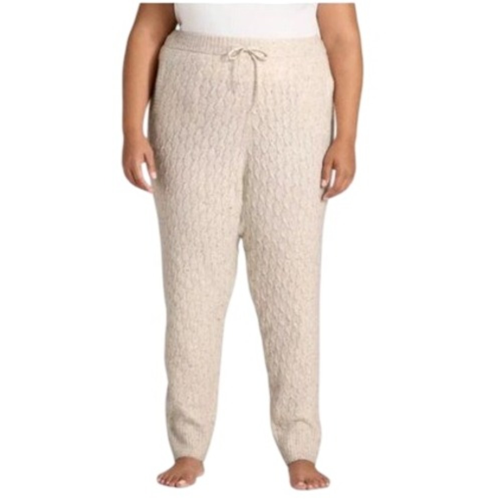 Auden Luxury Collection Cable Knit Lounge Pants Heather Oat 2X New